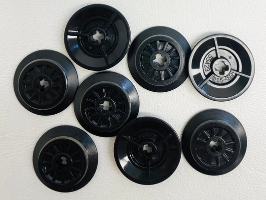 LEGO Trains Black Wheel with Technic Axle Hole and Rubber Friction Band Pack of 8