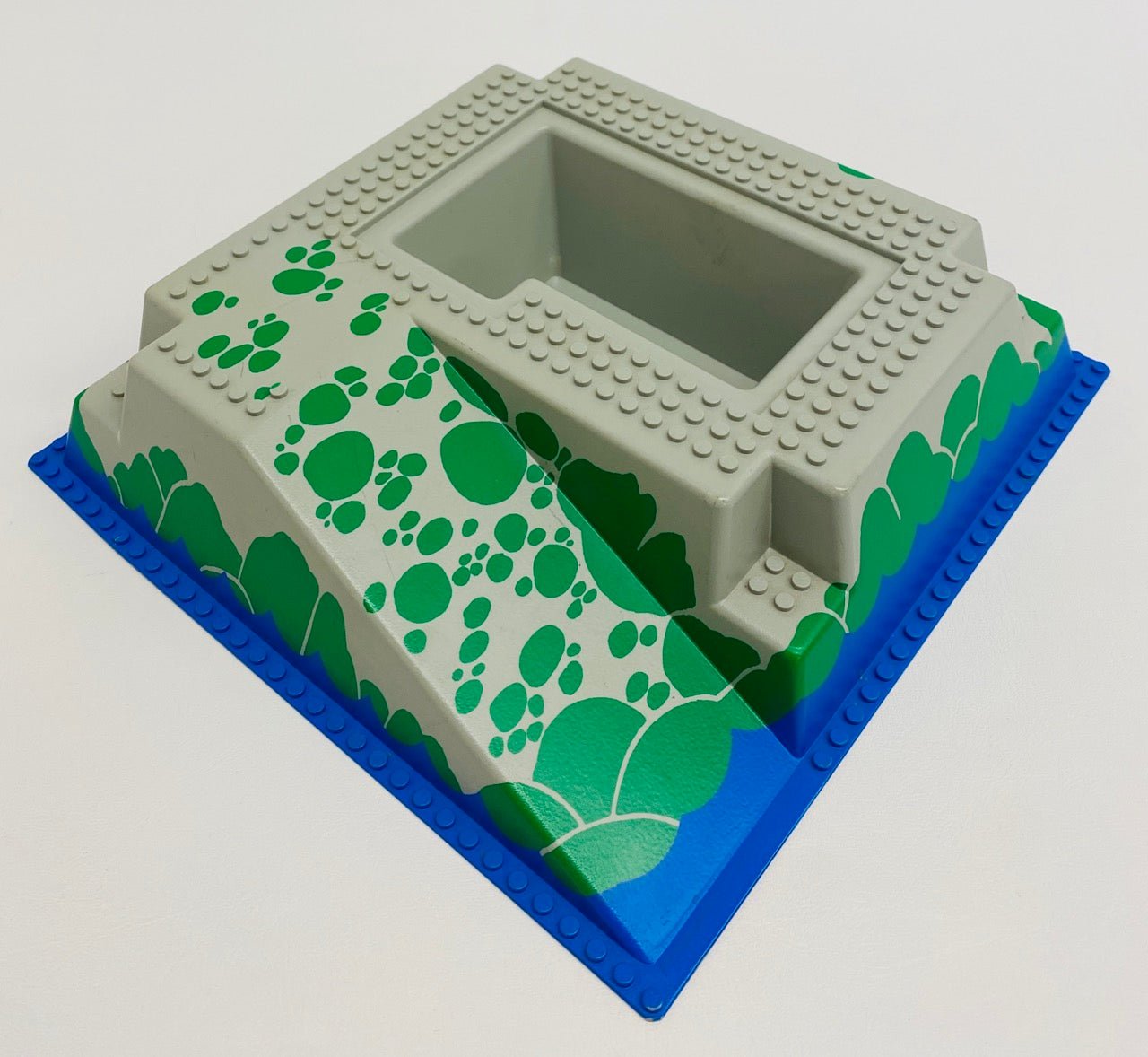LEGO Vintage Raised Baseplate 32x32 with Ramp and Pit Blue Water Green Stones Pattern