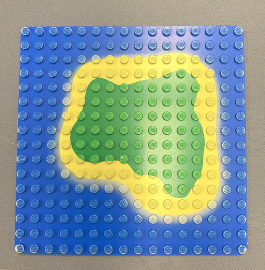 LEGO Vintage Baseplate 16x16 Island Pattern (Blue Printing on Light Grey - Old Shade)