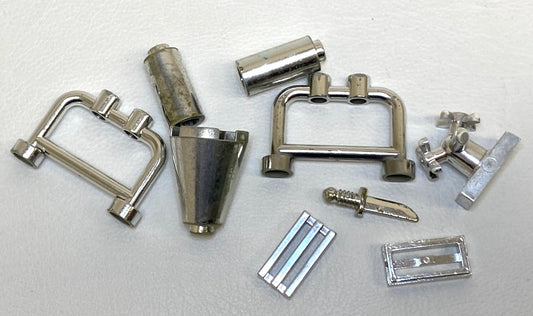 LEGO Chrome Silver Fun Pack Round Brick / Grille Tile and More