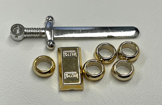 LEGO Chrome Fun Pack Silver Sword Gold Ingot and Rings