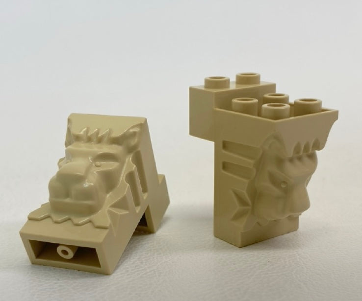 LEGO Castle Brick Modified 2x3x3 Lion Head Pack of 2 Tan