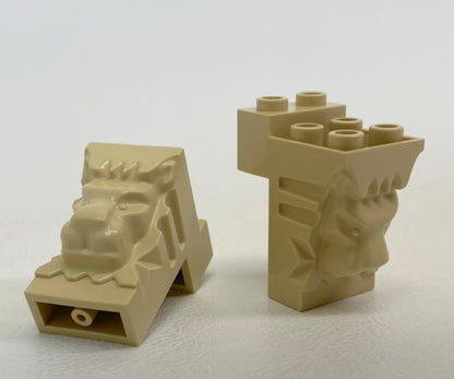 LEGO Castle Brick Modified 2x3x3 Lion Head Pack of 2 Tan