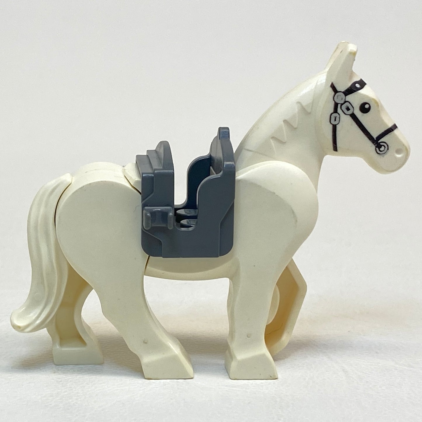 LEGO Animal White Horse With Movable Legs and Dark Bluish Grey Saddle With Clips