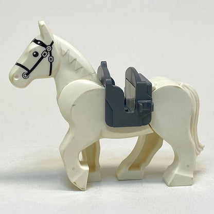 LEGO Animal White Horse With Movable Legs and Dark Bluish Grey Saddle With Clips