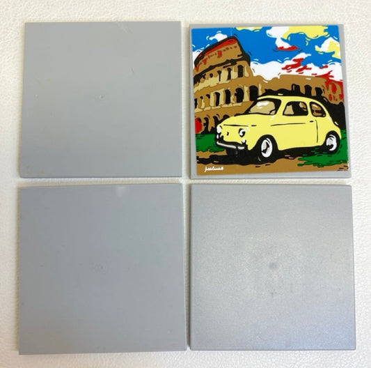 LEGO Light Bluish Grey Tile 6x6 Pack of 4 - Includes Fiat 500 Sticker Tile