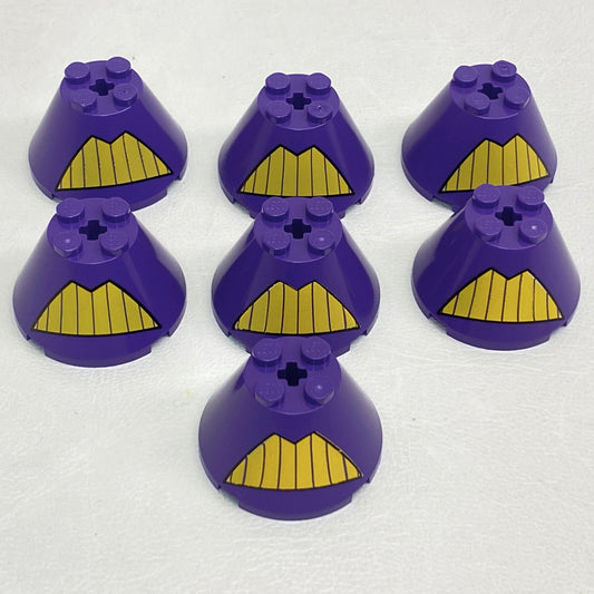 LEGO Dark Purple 4x4x2 Cone With Yellow Teeth Pattern Fun Pack of 7