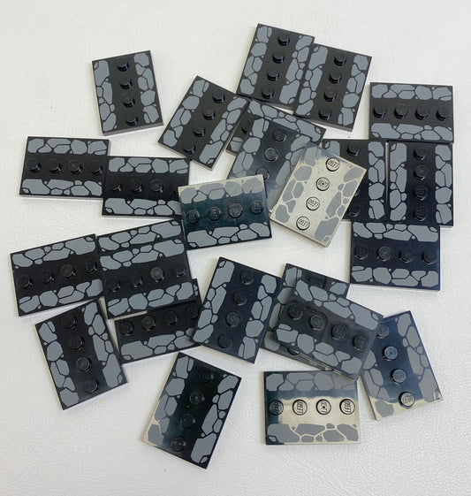LEGO Tile 3x4 Pack of 25 Black Minifigure Display Base with Cobblestones Pattern