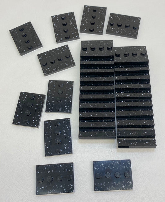 LEGO Tile 3x4 Pack of 30 Black Minifigure Display Base with Star Pattern