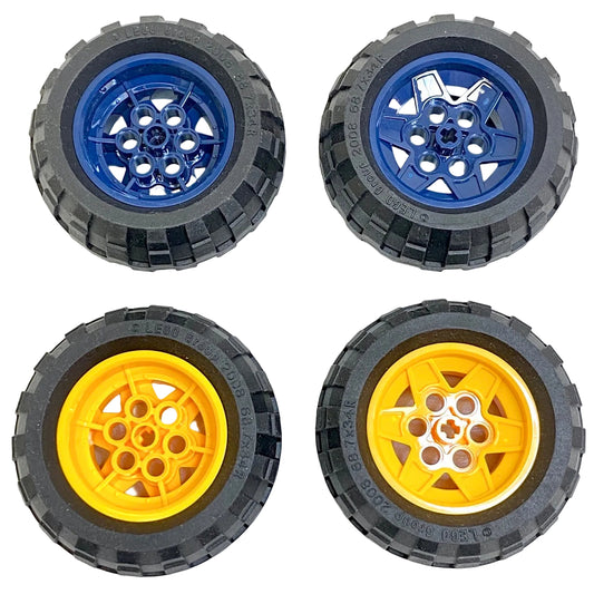 LEGO Technic Tyre 68.7x34 Pack of 4 with Yellow / Dark Blue Hubs