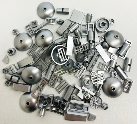 LEGO Metallic Silver Fun Pack Mixed Small Pieces Slopes Plates Cones and More