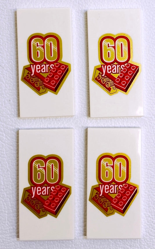 LEGO 60th Anniversary Printed Tile 2x4 Pack of 4 White