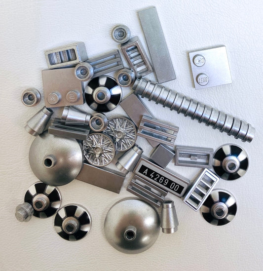 LEGO Metallic Silver Fun Pack Mixed Small Pieces Plates Slopes Dishes Tiles Hubcaps and More