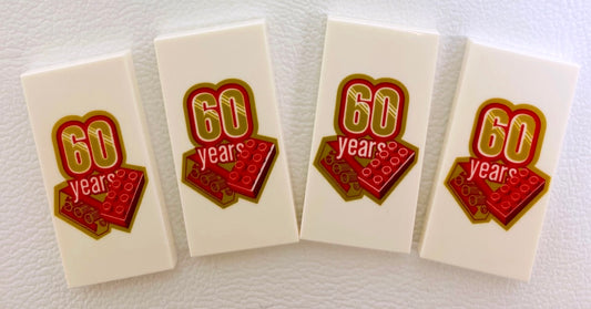LEGO 60th Anniversary Printed Tile 2x4 Pack of 4 White