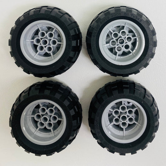 LEGO Technic Tyre 68.7x34R Pack of 4 with Light Bluish Grey Hubs