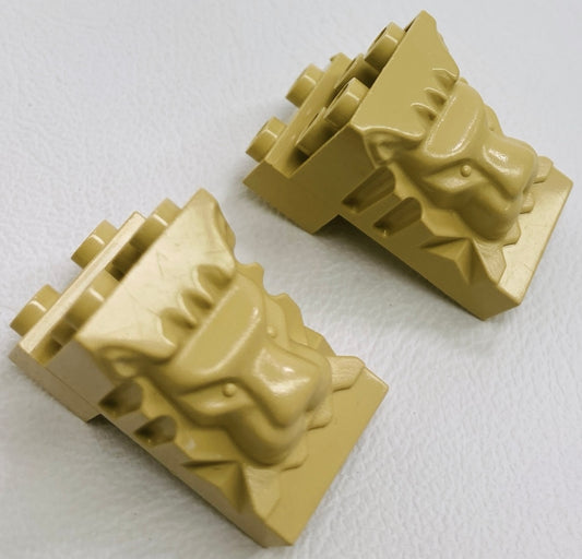 LEGO Castle Brick Modified 2x3x3 Lion Head Pack of 2 Tan