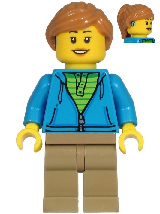 LEGO City Woman Dark Azure Hoodie / Hearing Aid Minifigure